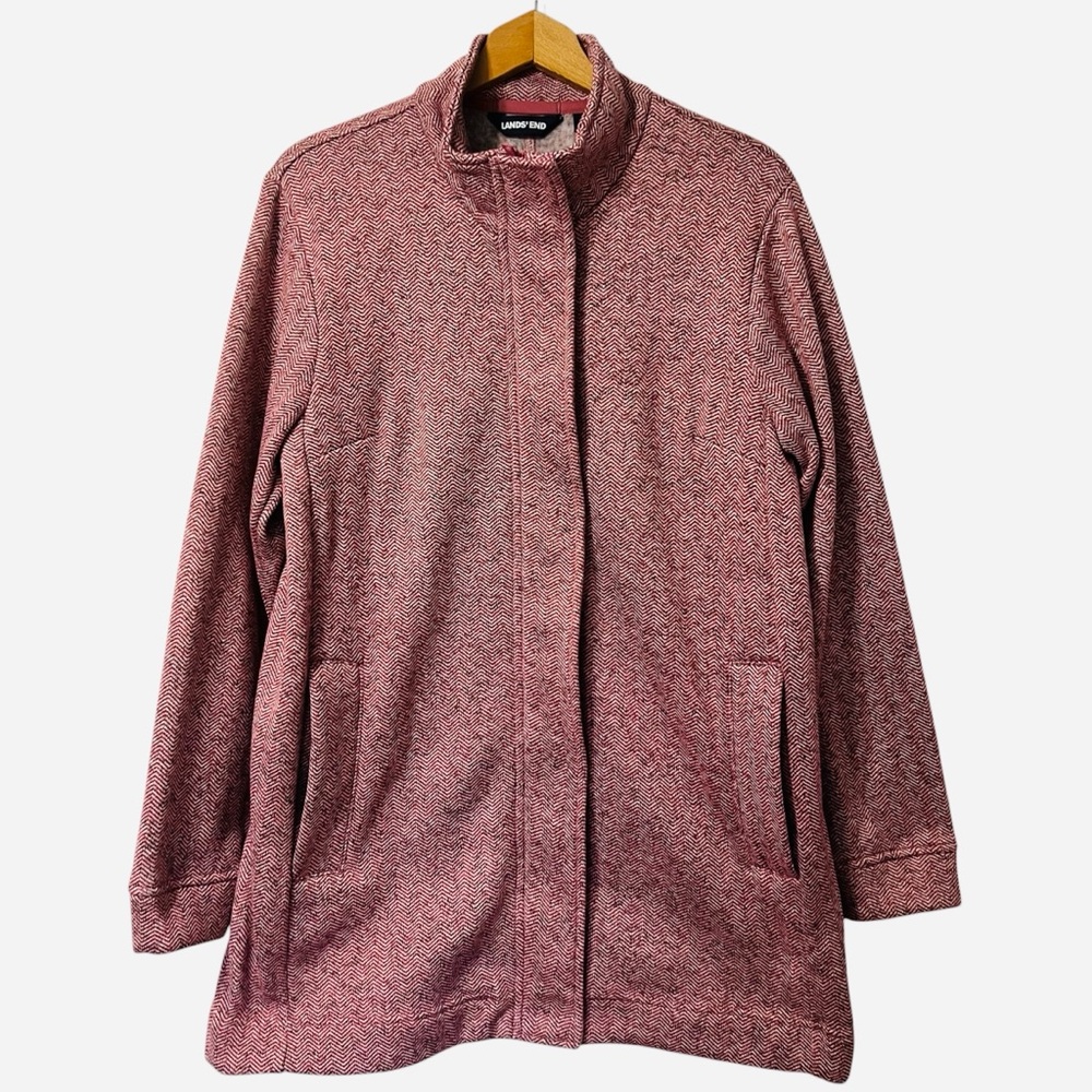 Lands End Zip Up Fleece Lined Mid Length Casual Everyday Soft Cozy Jacket Size L